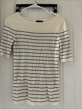Tommy Hilfiger Ivory Top with Black Stripes - Boatneck Short Sleeve